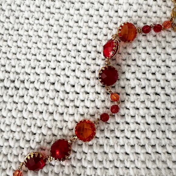 Joan Rivers Red Shades Faceted Round Gold Accent Lucite Necklace 38” Statement - Picture 6 of 9